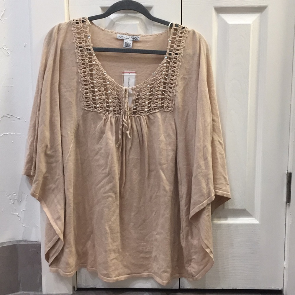 RXB light tan/beige poncho with beads